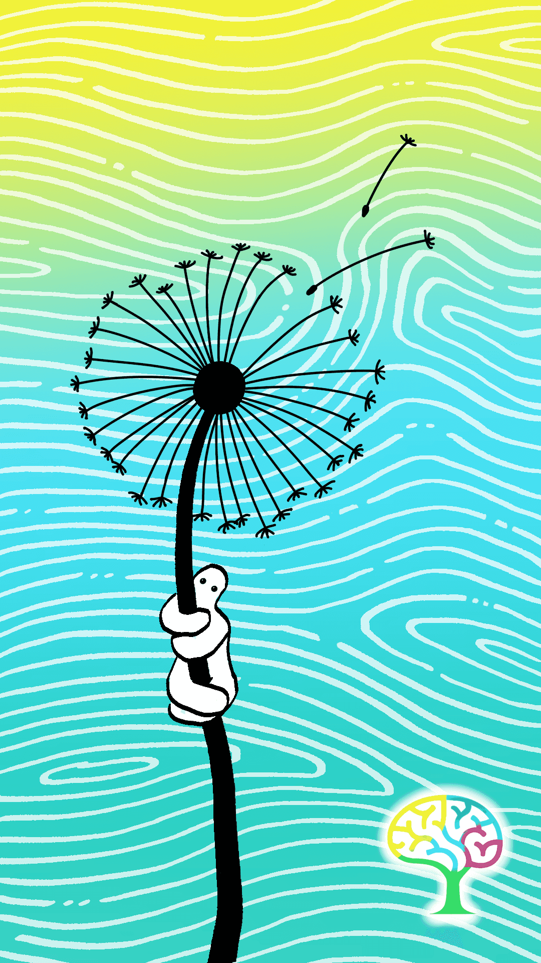 Illustration of a figure below a spreading dandelion