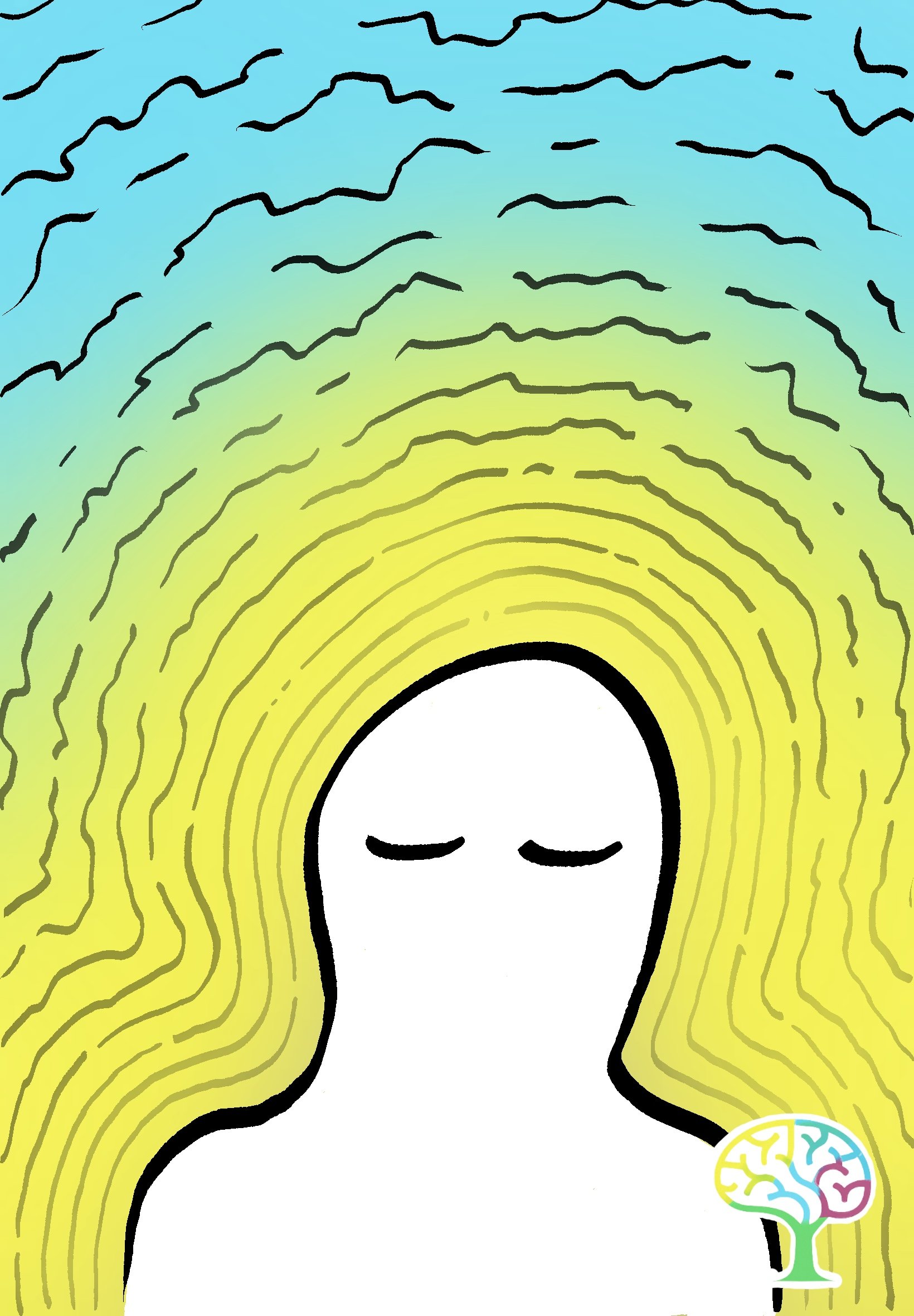 Illustration of a calm face surrounded by yellow concentric lines