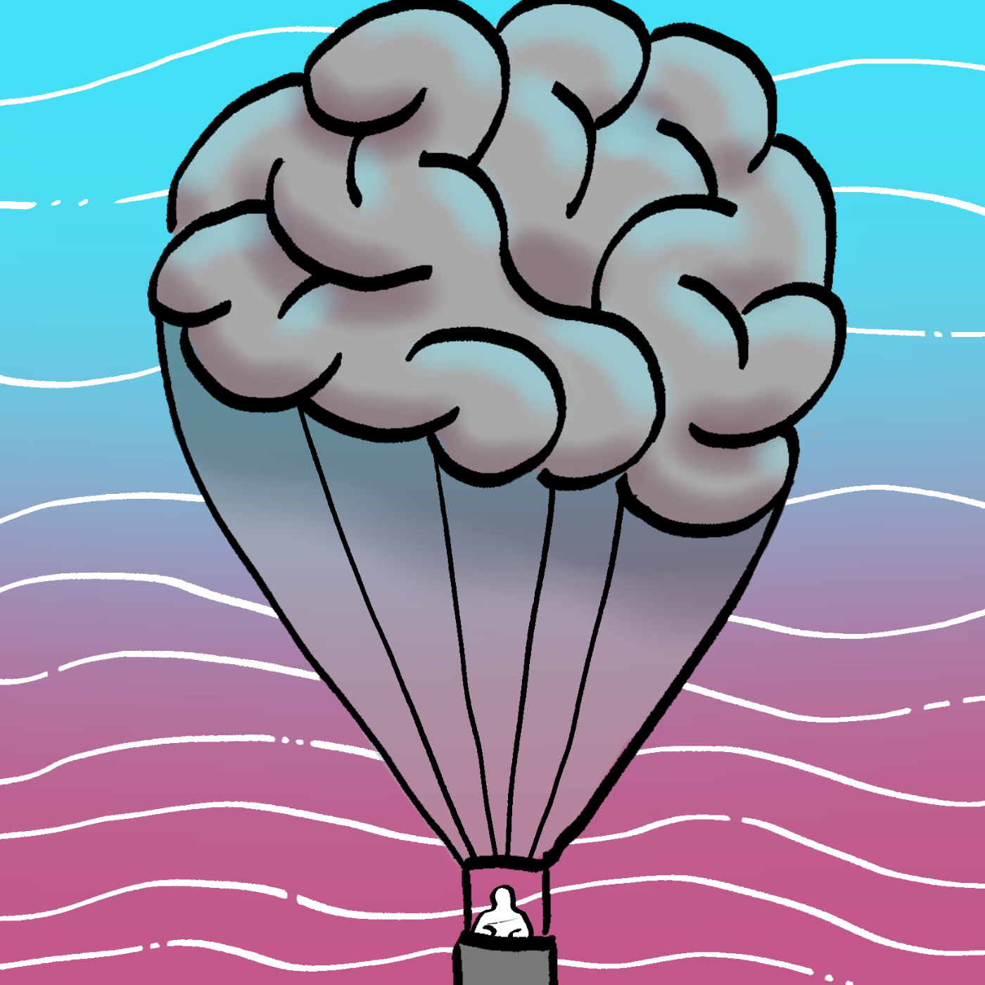 Illustration of a brain supported by a colourful parachute