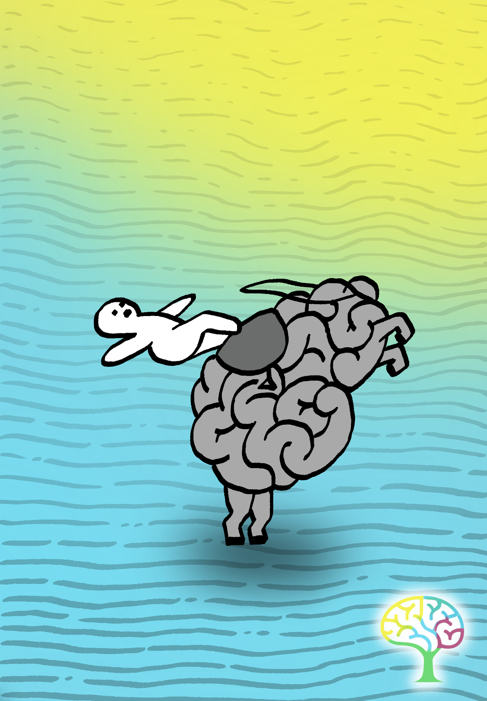 Illustration of a figure trying to control a running brain