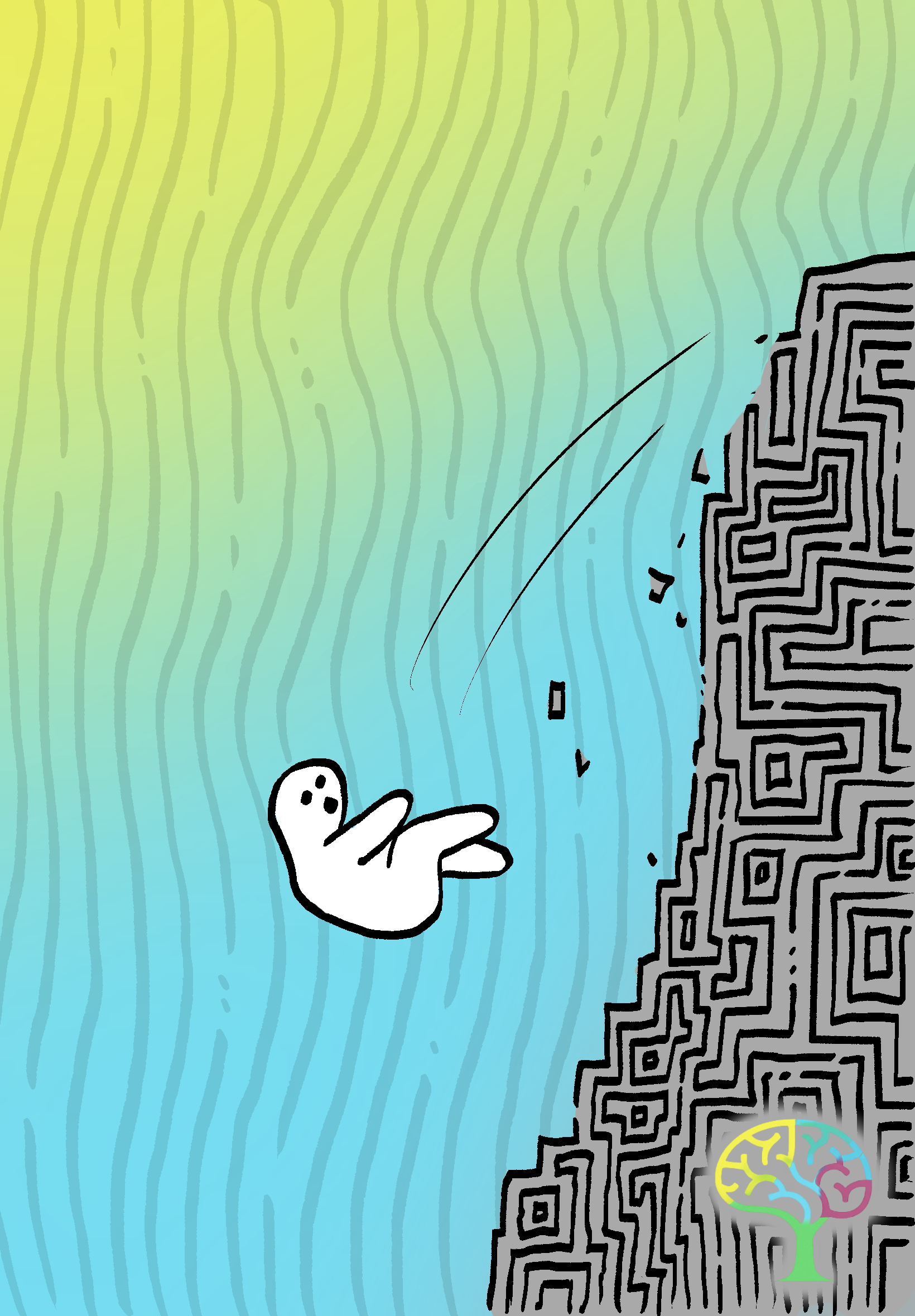Illustration of a figure facing a maze inside a large head
