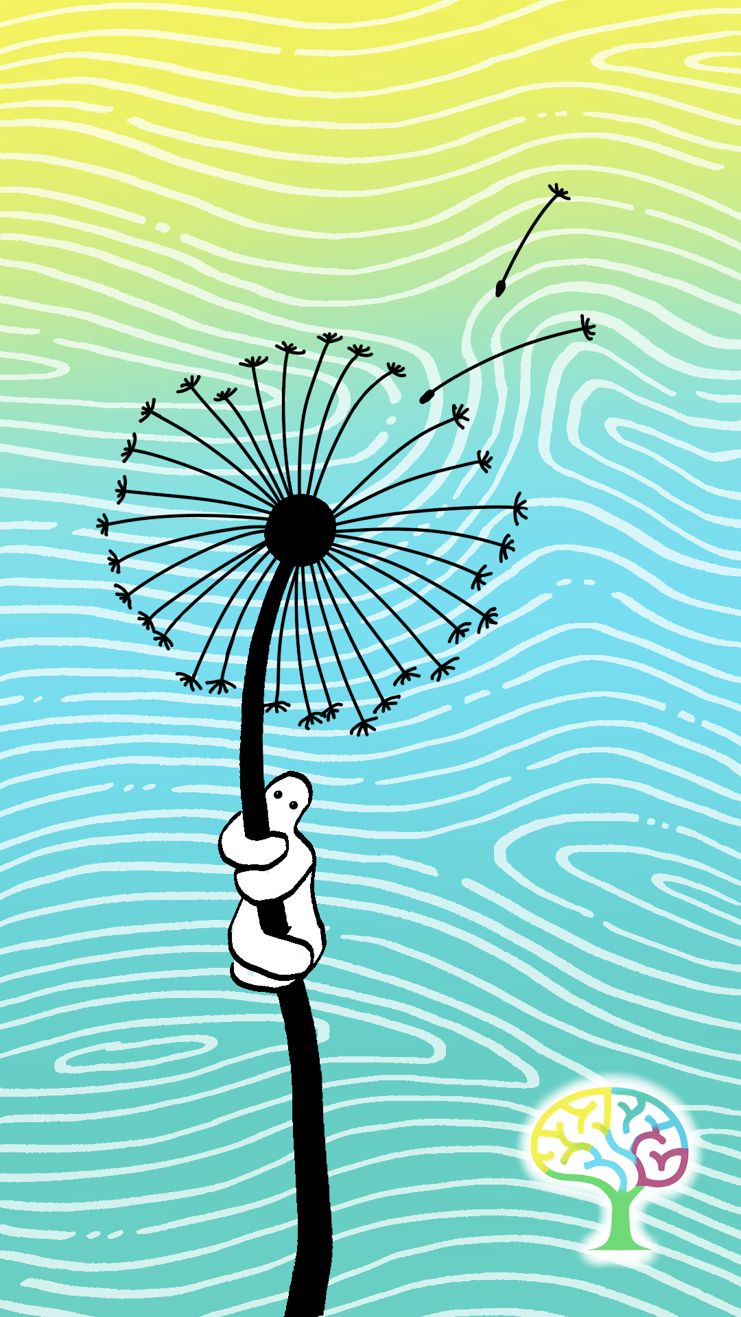 Illustration of a figure below a spreading dandelion