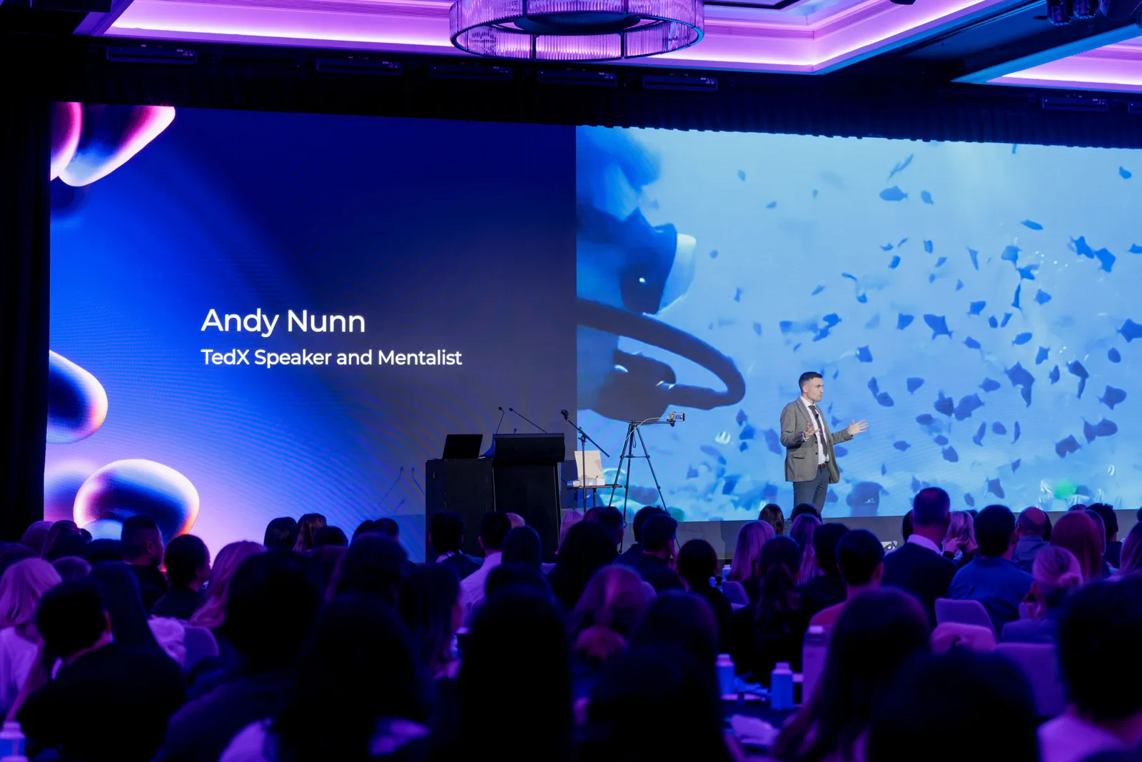 Andy Nunn presenting at Nine’s sales conference at ICC Sydney